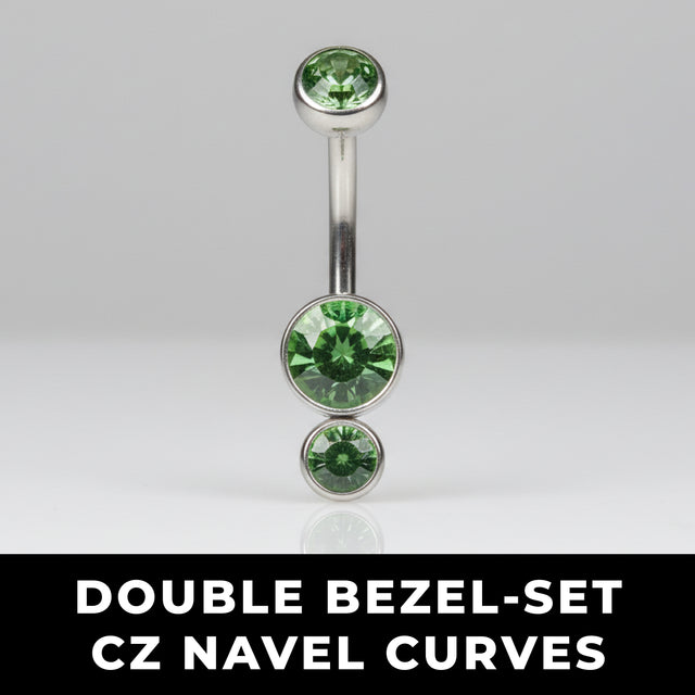 DOUBLE BEZEL-SET CZ NAVEL CURVES