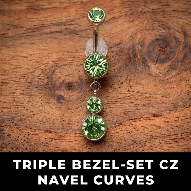 TRIPLE BEZEL-SET CZ NAVEL CURVES