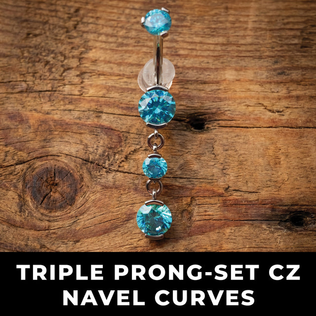 TRIPLE PRONG-SET CZ NAVEL CURVES